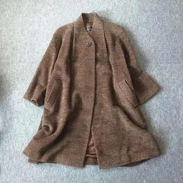 CORDIER 헤링본 롱 코트 큐프라 울 100 쇼와 레트로