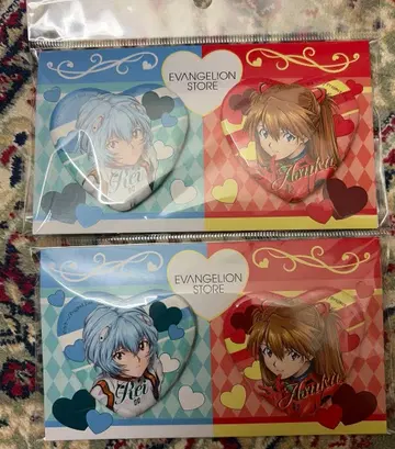 신세기 에반게리온 14주년 기념 페어 하트형 캔뱃지 아스카 아야나미 레이