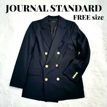 저널 스탠다드 더블 자켓 네이비 골드 버튼 프론트 울
