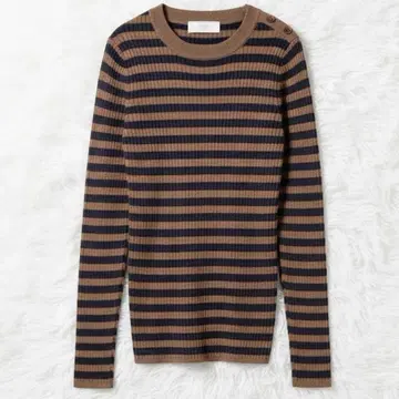 SLOBE IENA 배색 보더 어깨 버튼 리브 니트 프리 사이즈