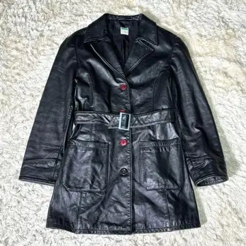 고급 이탈리아제 가죽 트렌치코트 벨트 블랙 천연 가죽 S