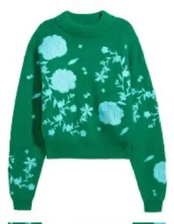 꽃무늬 자수 그린 니트 스웨터