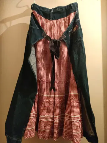 [ PINK HOUSE ] M 데님 안쪽 체크 무늬 롱 스커트