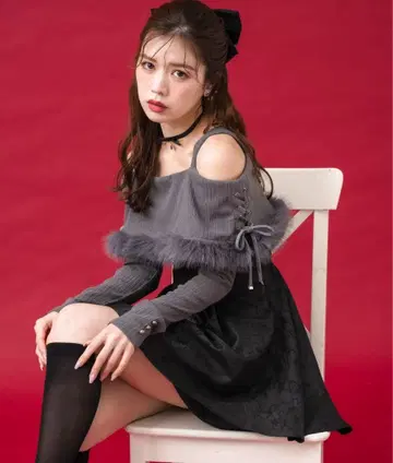 couture BY ROJITA 오프숄더 골지 믹스 원피스