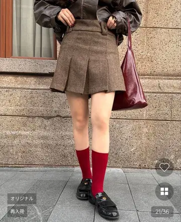 [11회 재판매](ORIGINAL) 플리츠 헤링본 울 미니 스커트