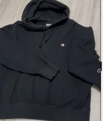 Champion 블랙 후드 부착 후드티