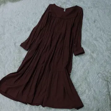 브라운 보트넥 긴팔 티어드 원피스 프리 사이즈