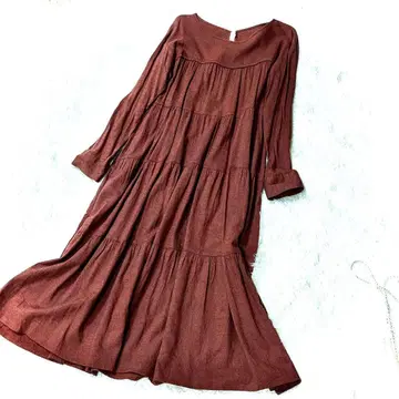 브라운 보트넥 긴팔 티어드 원피스 프리 사이즈