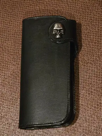 해골 리벳 장지갑 롱 가죽 지갑 블랙 스컬