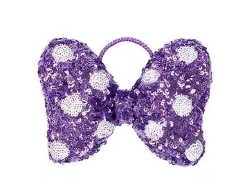 보라색 물방울 패턴 스팽글 리본