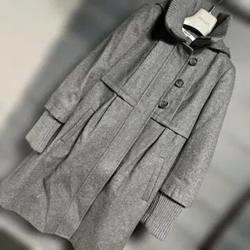 DKNY 라이트 그레이 후드 부착 울 코트 미사용품
