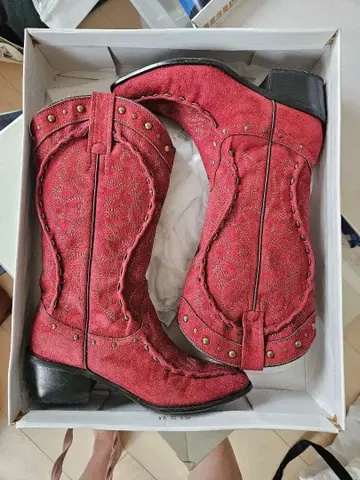 ALBA ROSA 스웨이드 웨스턴 부츠 중간 굽