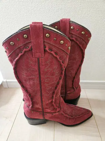 ALBA ROSA 스웨이드 웨스턴 부츠 중간 굽