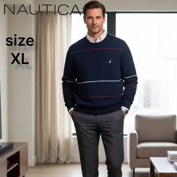 노티카 니트 스웨터 네이비 XL 보더 코튼 니트 빅 사이즈