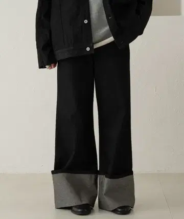 블랙/그레이 와이드 데님 팬츠