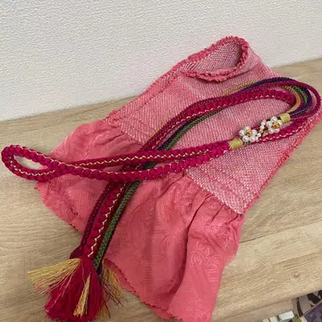 핑크 오비 장식 천 허리띠 세트 후리소데