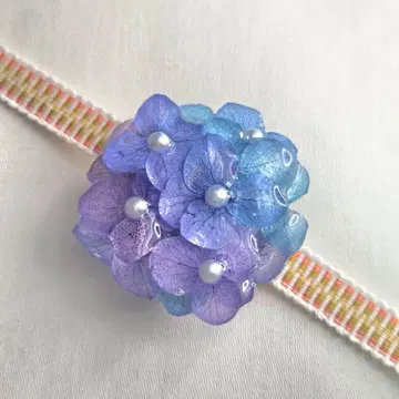 정품 수국 오비 고정 띠 ~꽃물방울 반짝이는 창포색~ 하나뿐인 상품