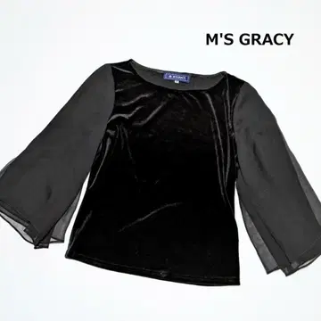 M'S GRACY 벨로아 티셔츠 프릴 쉬폰 소매 블랙