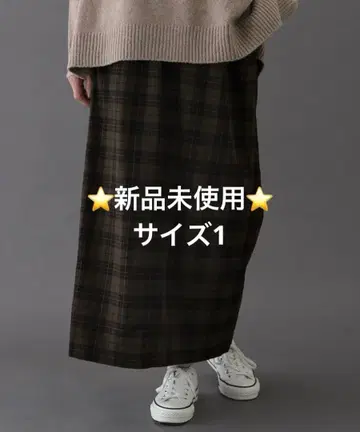 FORK&SPOON 체크 스트레이트 스커트 베이지 카키