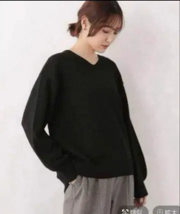 니트 라메 V넥 풀오버 블랙 M 사이즈