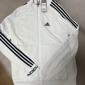 새상품 adidas 화이트 집업 스웨터 L 쓰리스 스트라이프