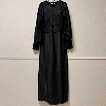 블랙 데님풍 롱 원피스