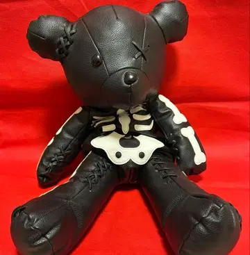 가죽 느낌 스컬 베어 곰 봉제 인형 백팩 약 50cm