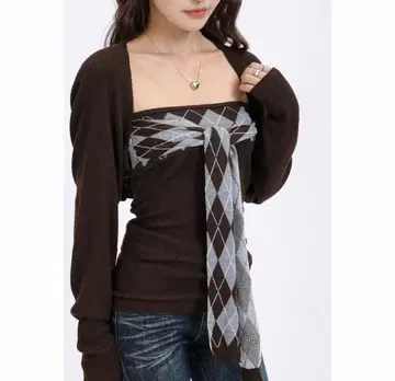 아가일 탱크탑 볼레로 브라운 S