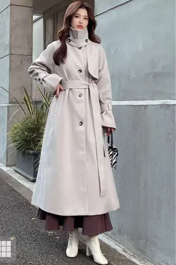 미사용 그레일 GRL 리본 벨트 부착 페이크 울 트렌치코트 K9049x