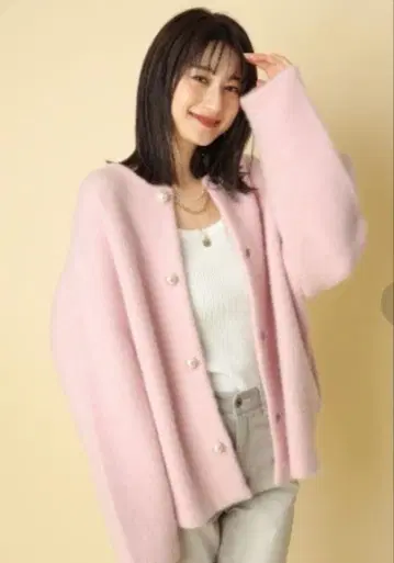 Rirandture 펄 단추 코쿤 니트 자켓 핑크 사이즈 2