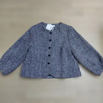 벌룬 슬리브 노카라 자켓 트위드