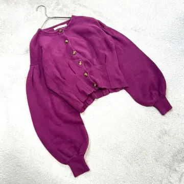 새상품급 [마우지] (F) 크롭 가디건 퍼플 볼륨 소매