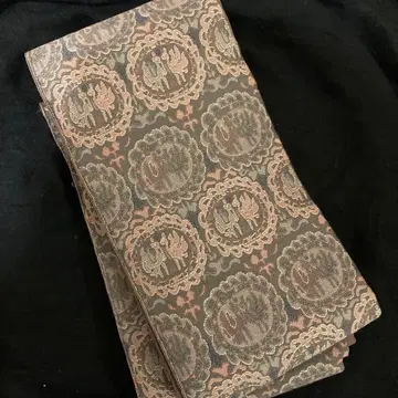 초목 염색 맞은 새 문양 리메이크 반폭 오비