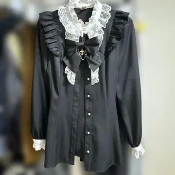 Secret Honey 액세서리 리본 레이스 프릴 셋업 블랙