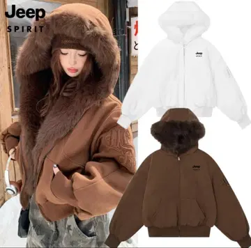 한국 Jeep Spirit 퍼 달린 플리스 자켓 브라운