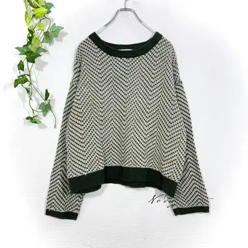 사만다 모스모스 블루 니트 스웨터 헤링본 올 패턴 짙은 녹색