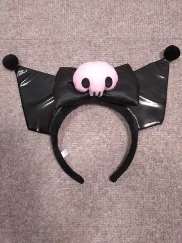 스컬 리본 머리띠 블랙 쿠로미