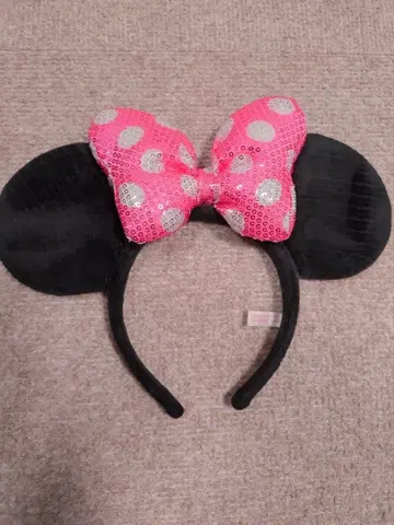 미니 마우스 머리띠 핑크 도트