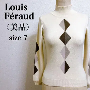 새상품급 루이페로 아가일 무늬 하이넥 스웨터 크림 베이지 7호 S