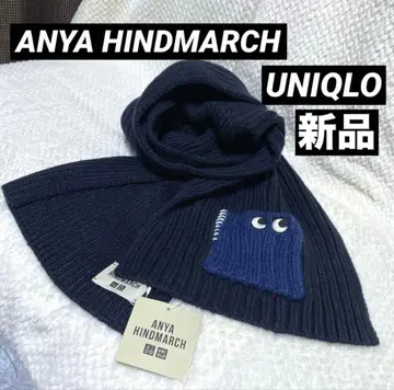 미사용 새상품 유니클로 x 안야 힌드마치 콜라보 머플러 네이비 남녀