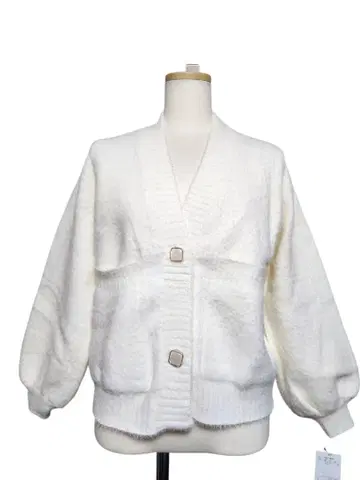 화이트 샤기 니트 가디건 택 포함 미사용