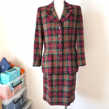 준 아시다 체크 무늬 스커트 셋업 9호 트위드