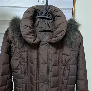 브라운 롱 다운 자켓 후드 퍼 포함