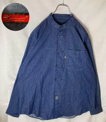 굿 디자인 구제 의류 인디고 블루 컬러링 차이나 셔츠 루즈한 사이즈