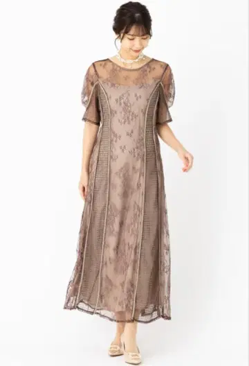 LAGUNAMOON 브라운 레이스 롱 드레스