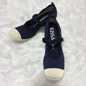 KISSA SPORT 스트랩 펌프스 웨지솔 네이비 화이트 22cm
