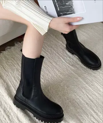 블랙 사이드 고어 부츠 통굽