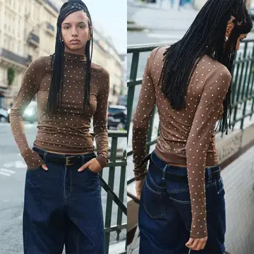 멋지다! H&M 에이치앤엠 스터드 하이넥 상의 XS