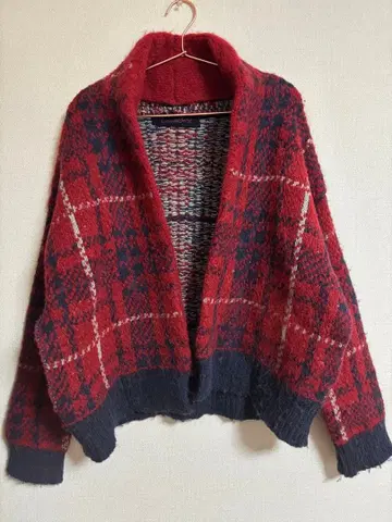 45rpm 체크 무늬 알파카 혼방 볼레로 가디건