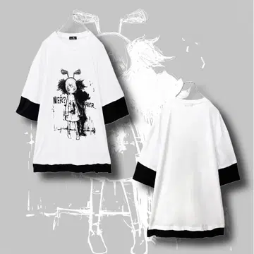 SHADOW GIRL LAYERED TEE [WHITE x BLACK]